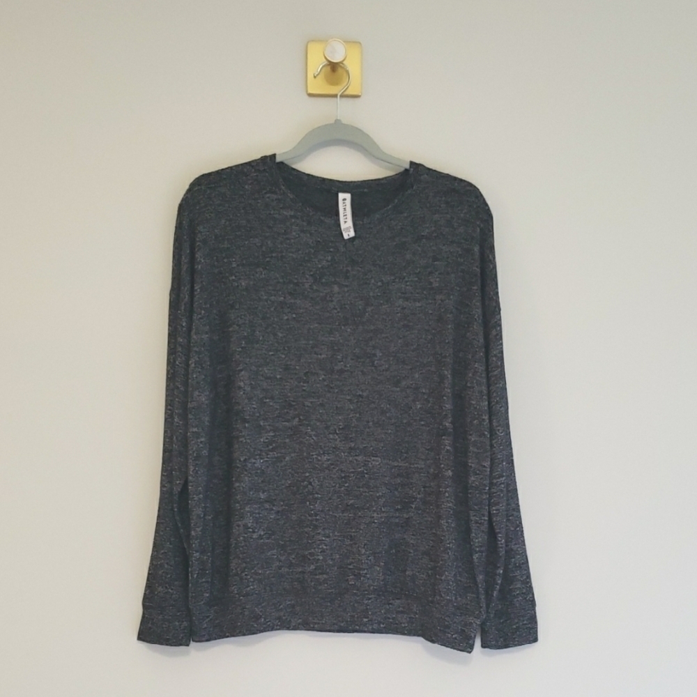 Athleta Long Sleeve Top Women Oversized Small Black Gray Athleisure Soft Cozy